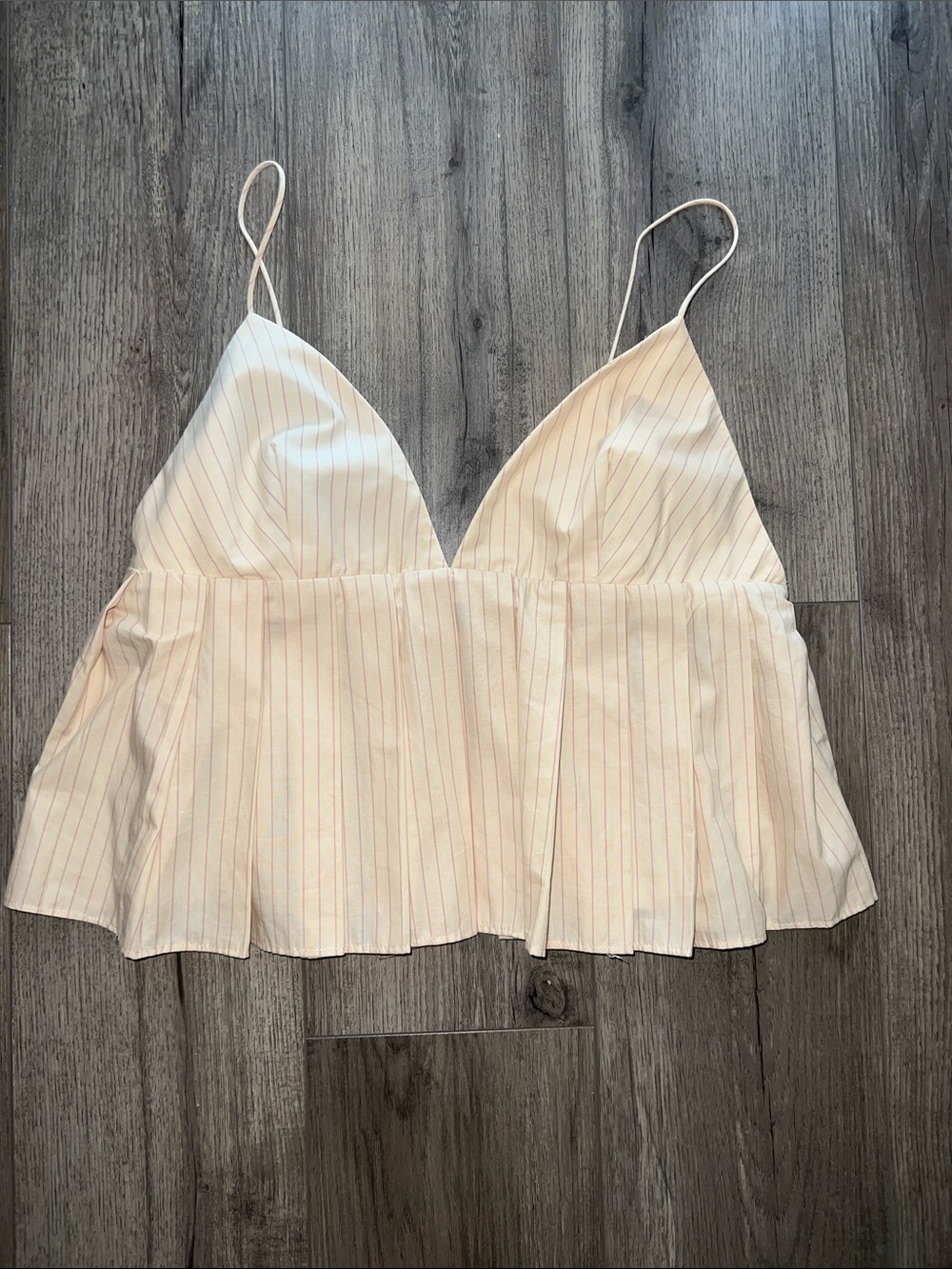 Zara Cream and Light Pink Striped Peplum Cami